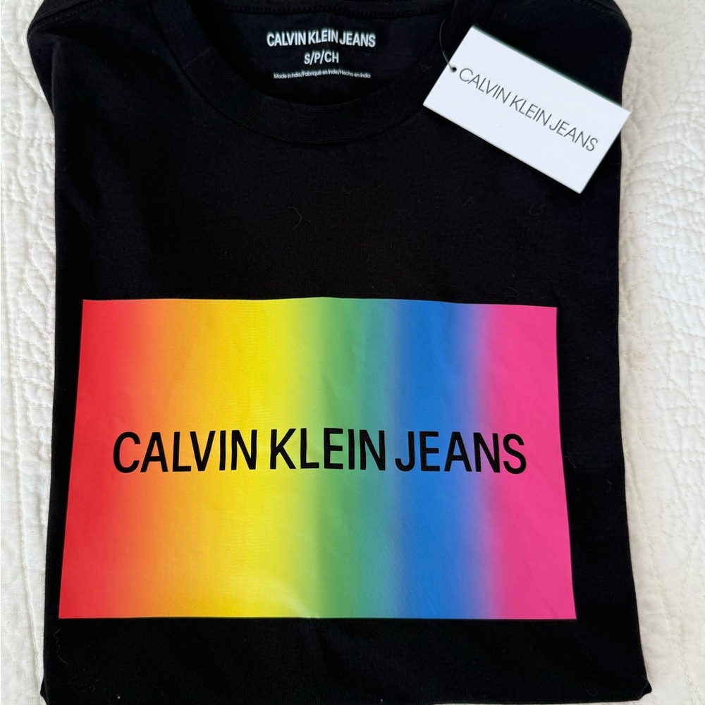 Calvin Klein Jeans Black Tee with Multicolor Logo